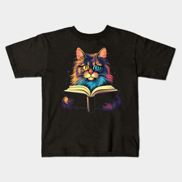 Somali Cat Reads Book Kids T-Shirt by JH Mart
